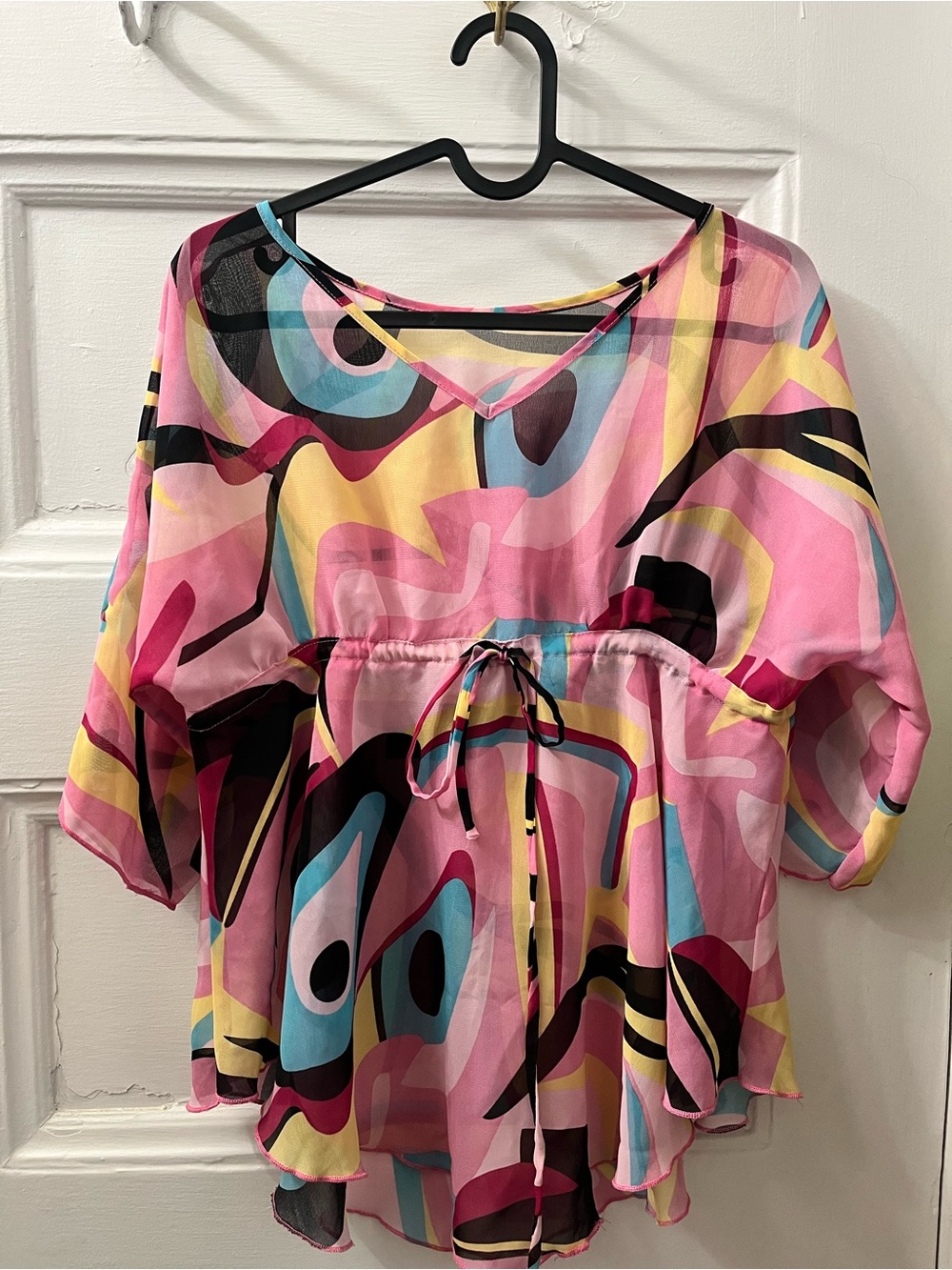 Women’s Pink Abstract Print Drawstring Waist Top